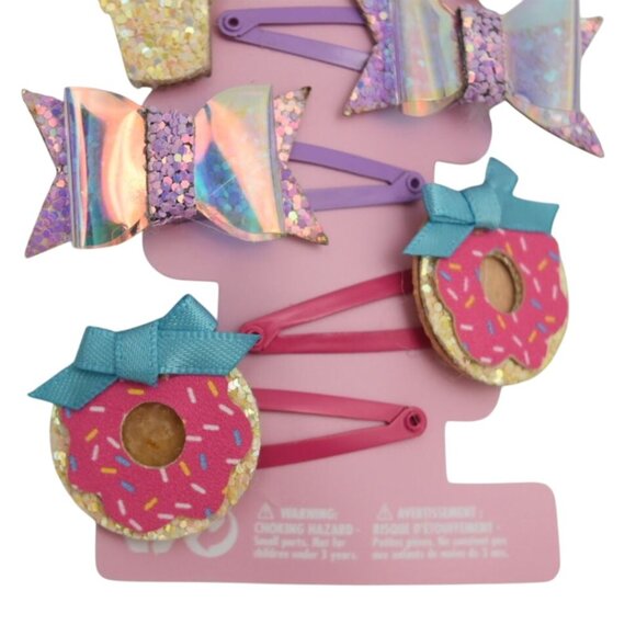Claires Girls Glitter Hair Clips Set Ice Cream Bow Donut - Picture 3 of 4